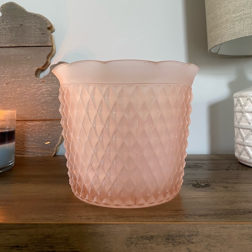 Indiana Glass Vintage Pink Frosted Diamond Planter / Ice Bucket